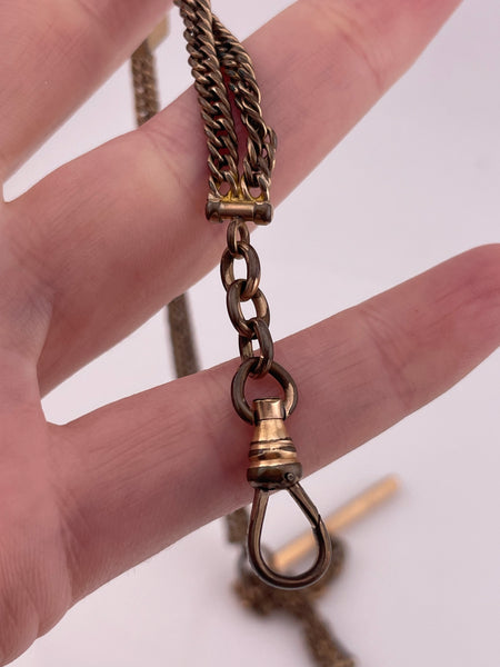 antique gold filled pocket watch slide chain w/ dog clip & t-bar **AS IS**