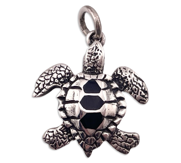 sterling silver black resin sea turtle pendant