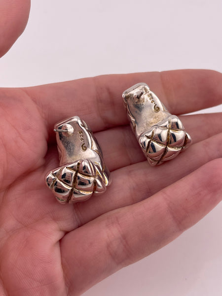 sterling silver electroform puffy criss-cross j-hook post earrings ***Non-sterling posts***