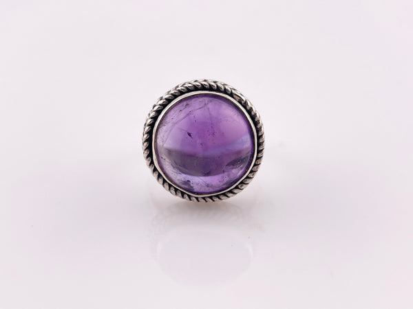 size 8.5 sterling silver round amethyst dome rope bezel ring