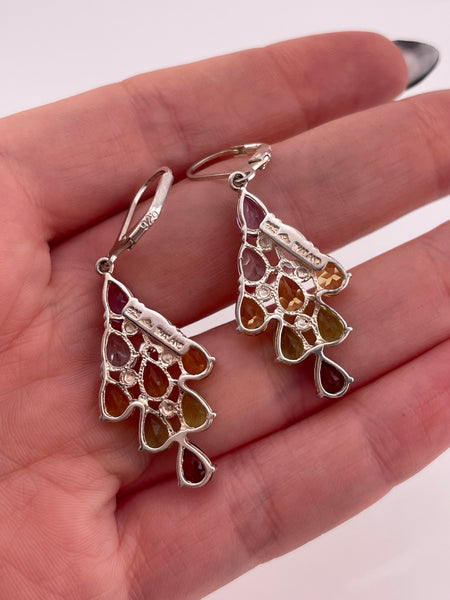 sterling silver colorful multi-gemstone dangle earrings