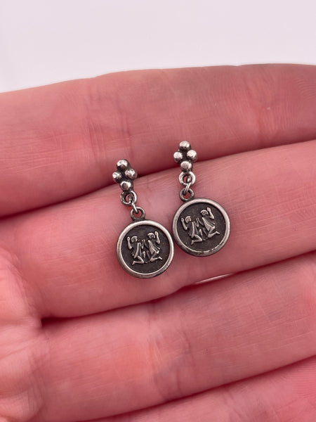 sterling silver petite Gemini zodiac post dangle earrings
