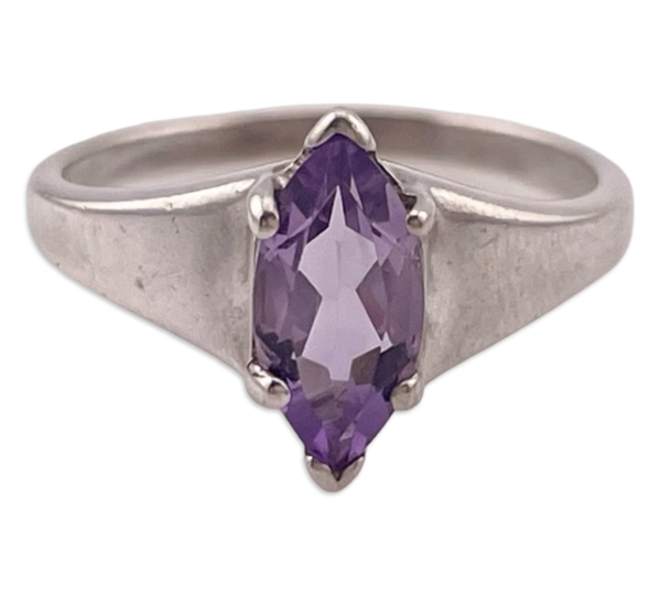 size 7.25 sterling silver Schubes faceted amethyst marquise ring
