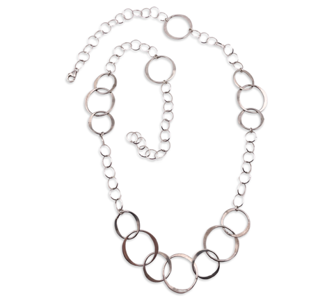 sterling silver long 33" multi-circle chain link necklace