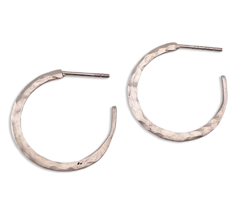 sterling silver 7/8" hammered post hoop earrings