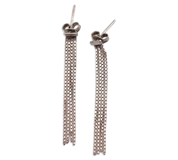 sterling silver box chain tassel post earrings