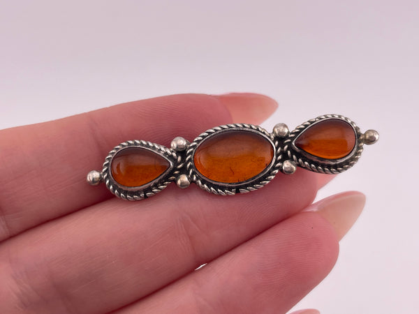 sterling silver triple amber brooch pin