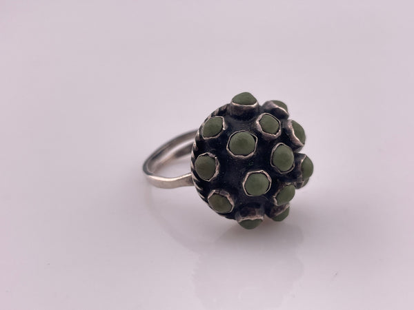 size 9 sterling silver Mexican green stone cluster adjustable band ring