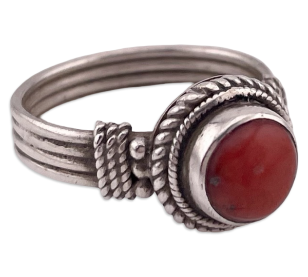 size 6.5 sterling silver coral ring