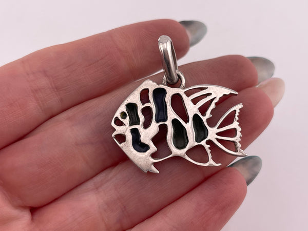 sterling silver resin fish pendant