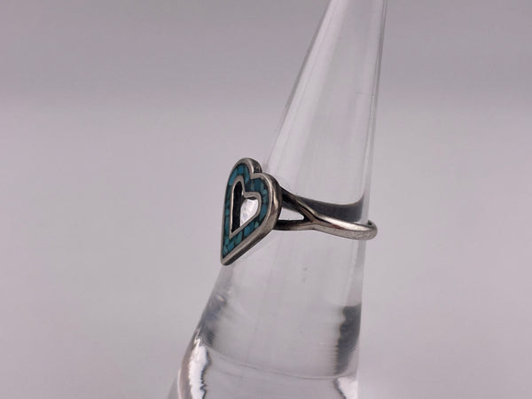 size 6.25 sterling silver crushed turquoise heart ring