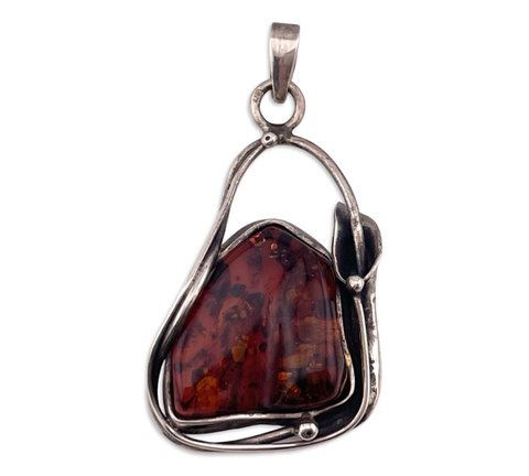 sterling silver amber flower pendant