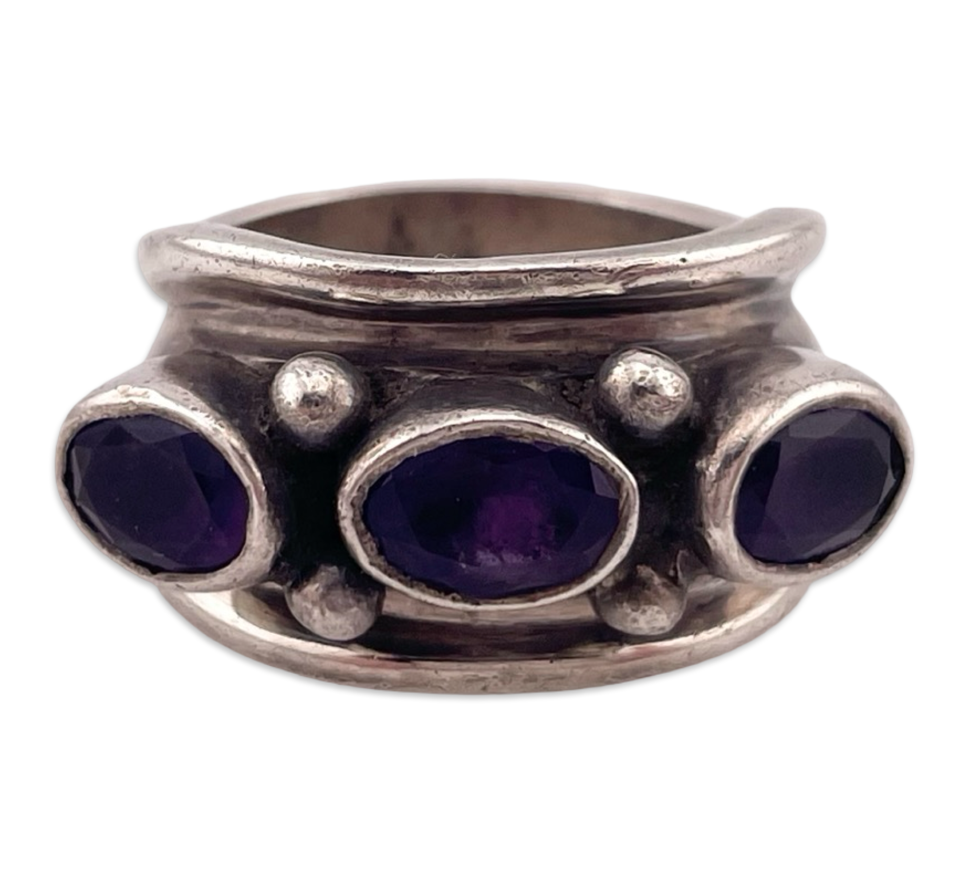 size 6 sterling silver three stone faceted amethyst ring