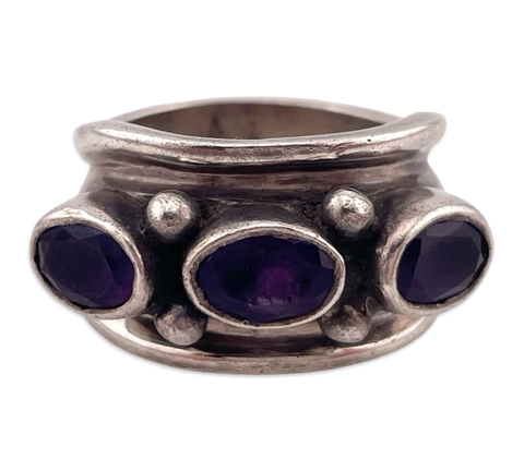 size 6 sterling silver three stone faceted amethyst ring
