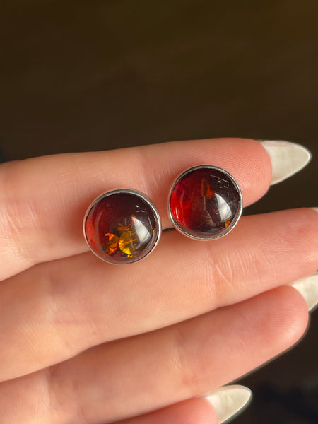 sterling silver round amber clip-on earrings