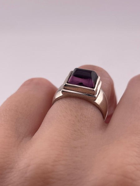 size 6.75 sterling silver shaped purple glass rectangle ring
