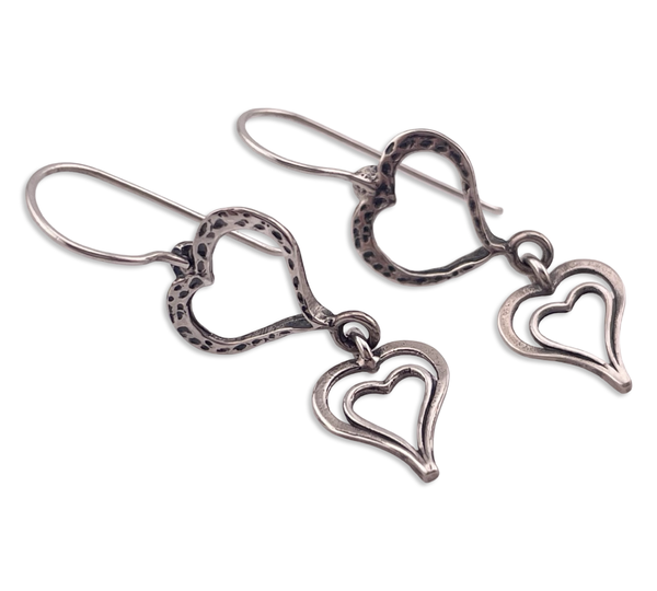 sterling silver Silpada textured heart dangle hook earrings