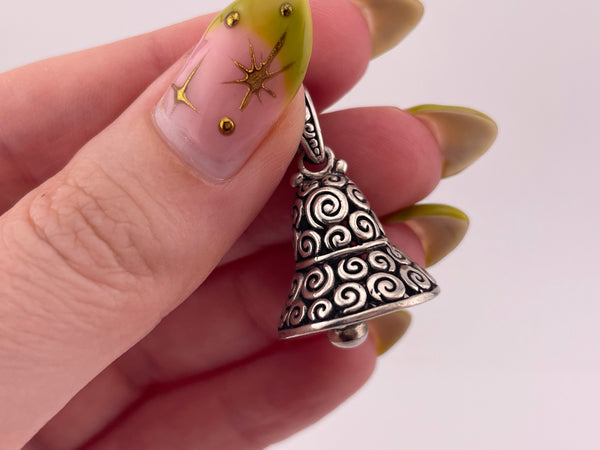 sterling silver swirl bell pendant