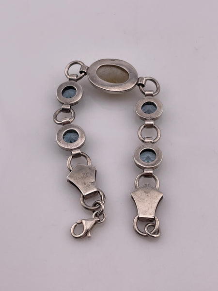 sterling silver 7" rutilated quartz & faceted blue topaz link bracelet