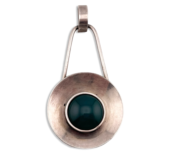 sterling silver large Denmark green agate pendant