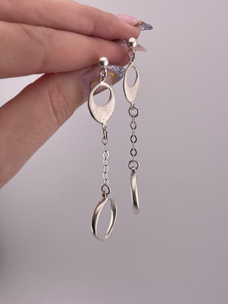 sterling silver 2-7/8" chain matte finish post dangle earrings