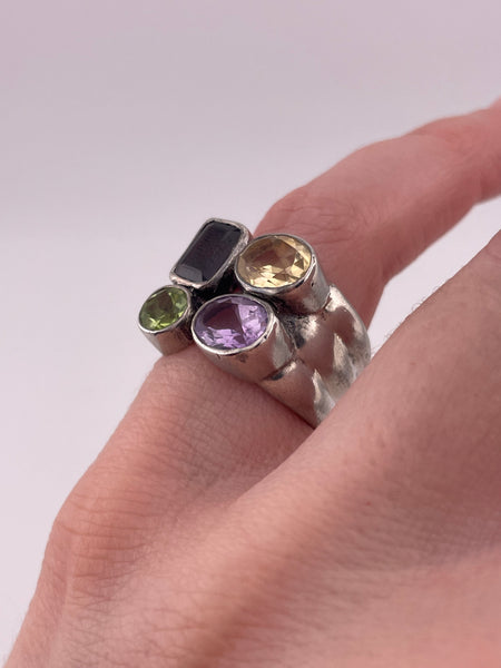 size 6 sterling silver chunky faceted gemstone ring