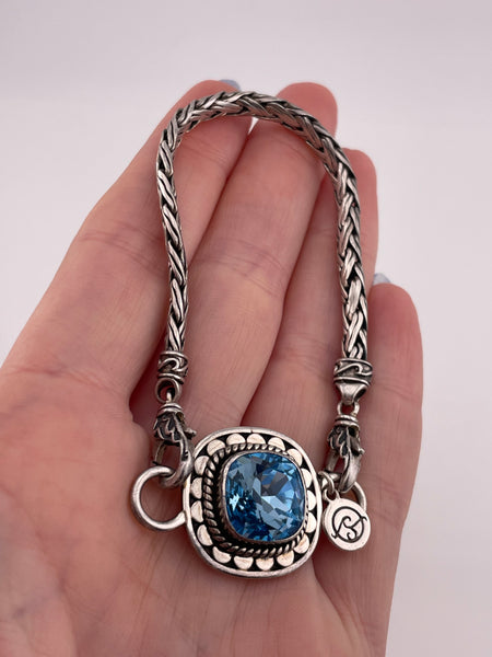 sterling silver 7 1/2" faceted blue glass link bracelet
