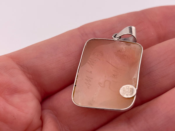 sterling silver rectangle cameo woman profile pendant