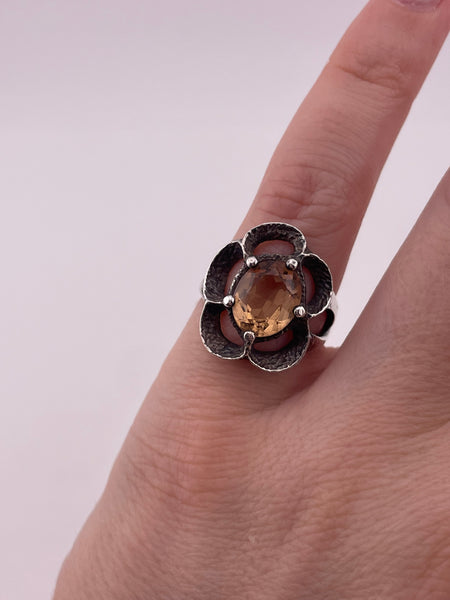 size 5 sterling silver faceted glass textured ring