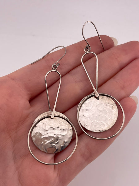 sterling silver stoneless hammered hook dangle earrings