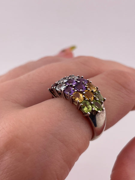 size 8 sterling silver faceted multi-gemstone ring
