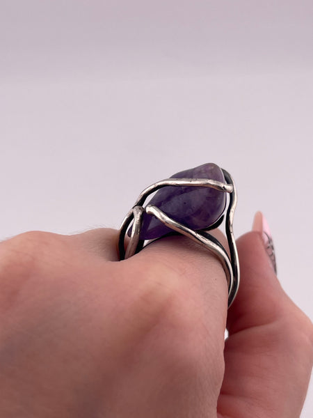 size 7.25 sterling silver amethyst organic band ring