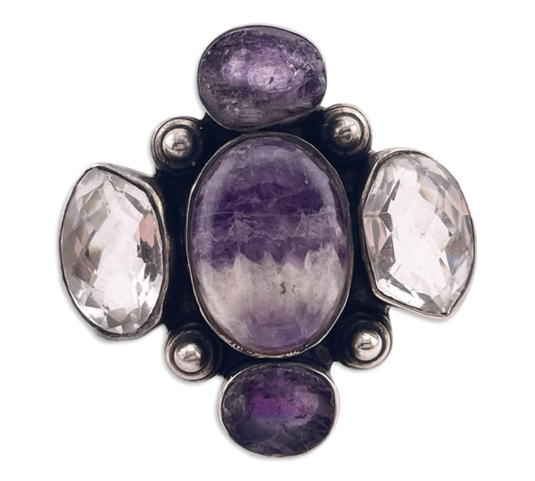 size 8 sterling silver raw amethyst faceted quartz ring
