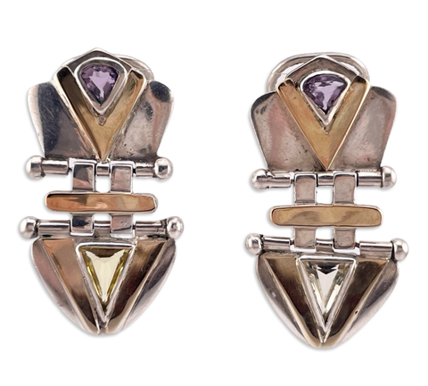 sterling silver & gold faceted amethyst & citrine door-knocker post earrings