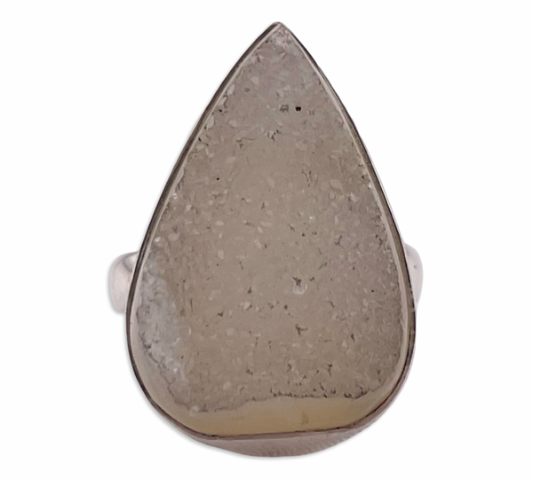 size 8.25 sterling silver pear shape druzy doublet ring