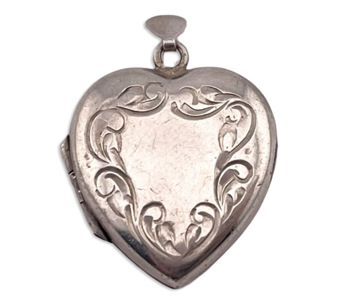 sterling silver etched border heart shape locket pendant ***AS IS***
