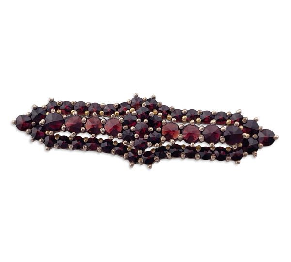 900 silver gold wash Bohemian garnet brooch pin