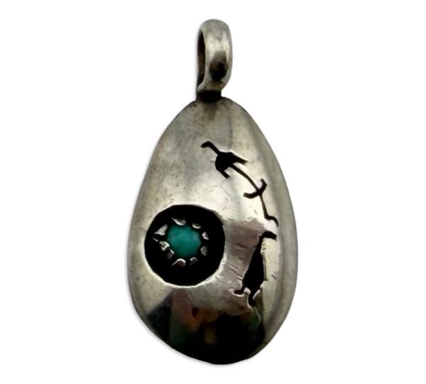 sterling silver turquoise Yei shadowbox pendant