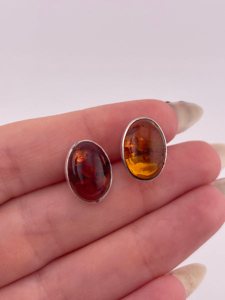 sterling silver oval amber post earrings