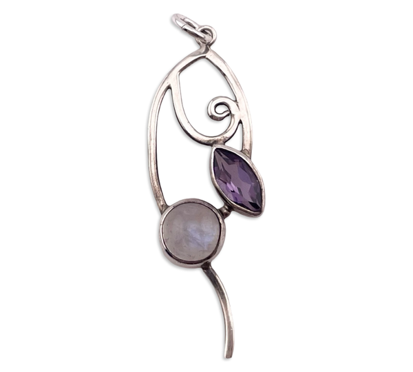 sterling silver faceted amethyst rainbow moonstone pendant