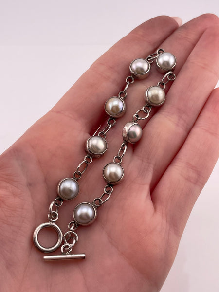 sterling silver 7-5/8" pearl link bracelet