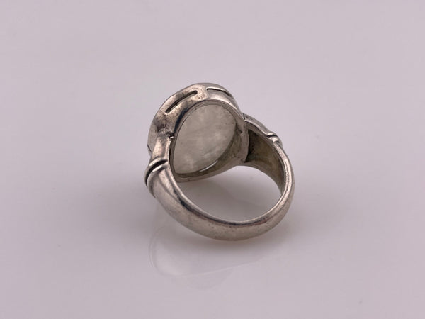 size 7.25 sterling silver oval rainbow moonstone cut-out slot design ring