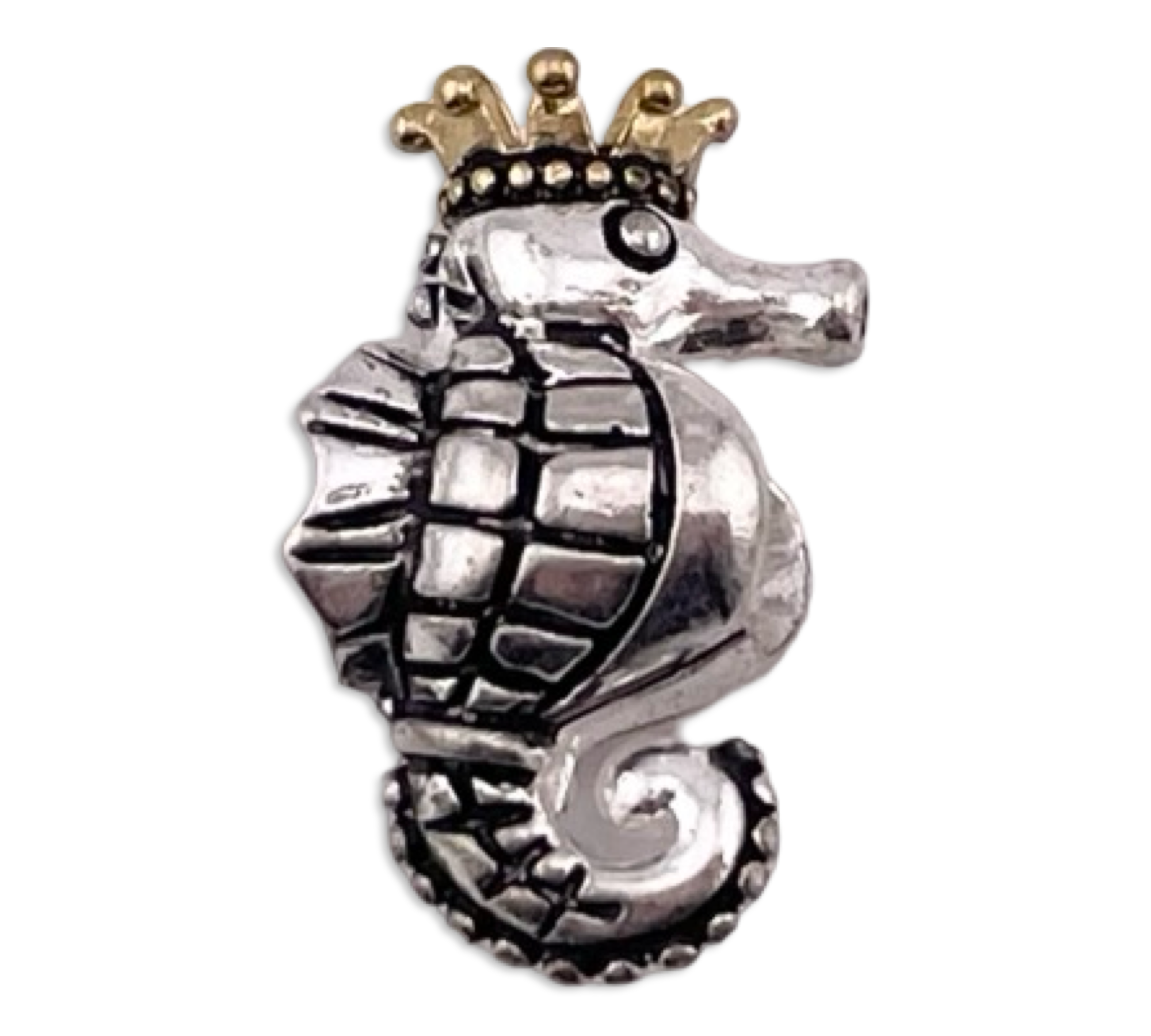 sterling silver gold wash seahorse crown bead pendant