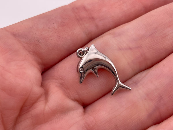 14k white gold puffy dolphin pendant