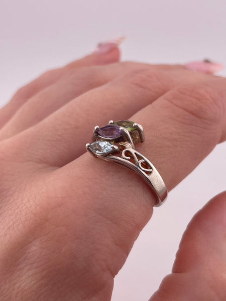 size 9 sterling silver faceted peridot amethyst topaz ring