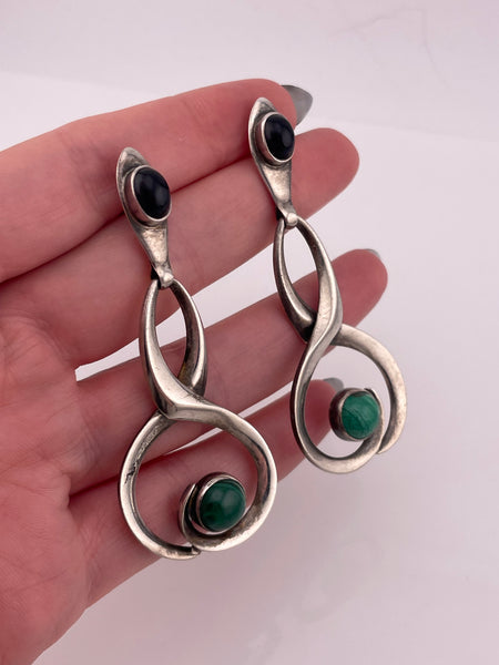 sterling silver onyx malachite post earrings ***Not Sterling Posts***