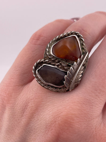 size 6 sterling silver rustic glass agate ring