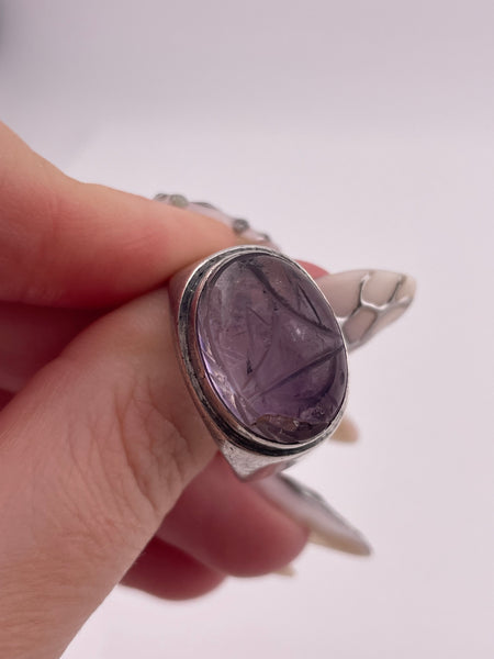 size 9.5 sterling silver Janiye Miye Matsukata carved amethyst scarab beetle ring **AS IS**