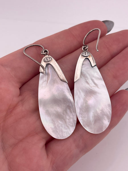 sterling silver 2-3/8" swirl mother of pearl hook dangle earrings
