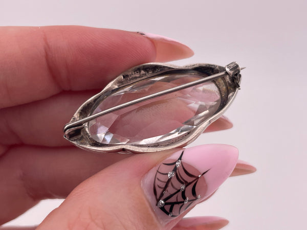 sterling silver faceted glass marcasite brooch pin